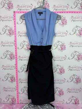 le chateau dress Two-Tone Blue Top Black Midi Dress belted y2k office